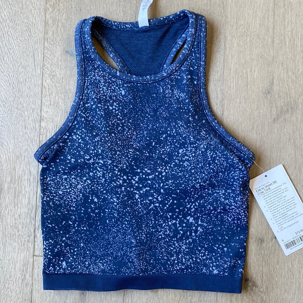 Ebb to street cropped racerback tank distorted noise mineral blue/pastel blue